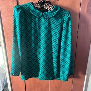 CeCe Green and Black Plaid Women's Blouse